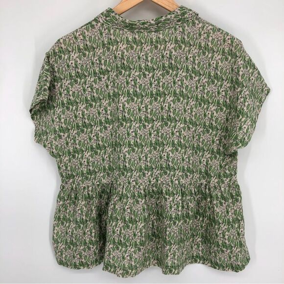 Cynthia Rowley Shirt Womens Medium 100% Linen Leaf Print Botanical Henley Peplum - Picture 7 of 12